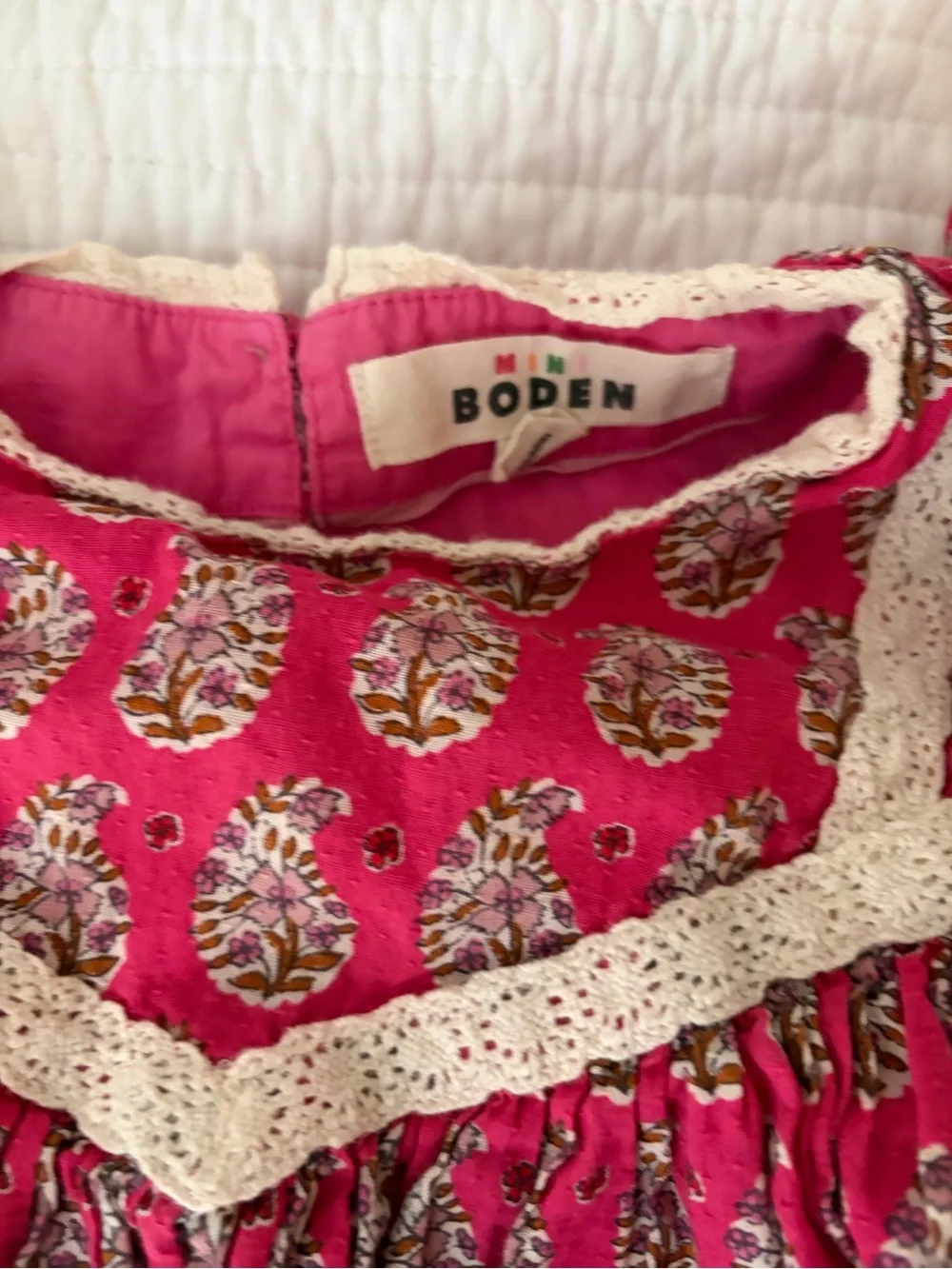 Mini Boden Pink Paisley-Print Long Sleeve Girls' Dress Top 3-4Y